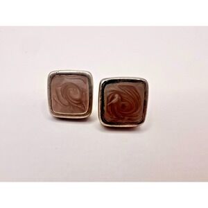 Karis KCC Vintage Mod Earrings Brown Swirl Square Stud Atomic Mid Century MCM